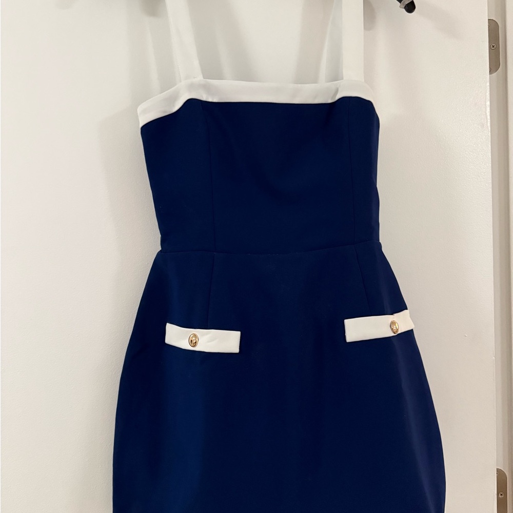 Amanda Uprichard Skort Romper in Navy and Ivory